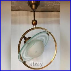 Saturn Brass Ceiling Pendant Light Frosted Star Globe Celestial Art Deco Lamp