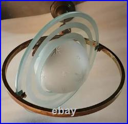 Saturn Brass Ceiling Pendant Light Frosted Star Globe Celestial Art Deco Lamp