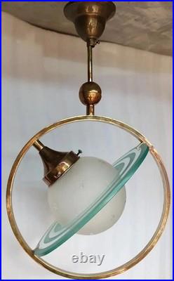 Saturn Brass Ceiling Pendant Light Frosted Star Globe Celestial Art Deco Lamp