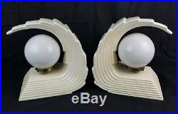 Sculptured Wave Ceramic Table Lamps Opalescent White Hollywood Regency Art Deco