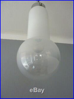 Seltene Art Deco Klar & Milch-Glas Nickel/Chrom Pendel Deckenlampe Bauhaus Ära
