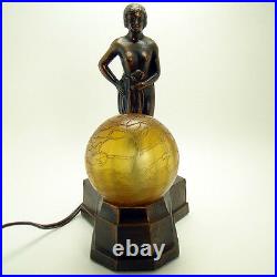 Semi-nude Electric Boudoir Lamp with Crackle Glass Ball Shade 1920's Art Deco