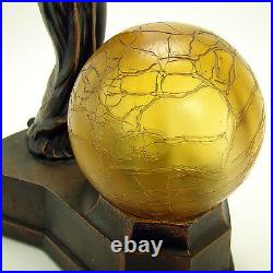 Semi-nude Electric Boudoir Lamp with Crackle Glass Ball Shade 1920's Art Deco