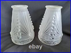 Set Of 2 Antique Signed Charles Schneider Art Deco Glass Shades Frosted White