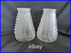 Set Of 2 Antique Signed Charles Schneider Art Deco Glass Shades Frosted White