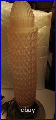 Set Of 2 Pink Glass Art Deco Torpedo Bullet Skyscraper Table Lamps Need Rewired