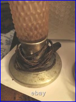 Set Of 2 Pink Glass Art Deco Torpedo Bullet Skyscraper Table Lamps Need Rewired