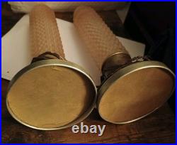 Set Of 2 Pink Glass Art Deco Torpedo Bullet Skyscraper Table Lamps Need Rewired