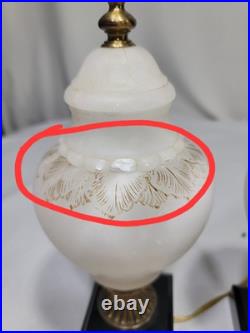 Set Of 2 VTG ALABASTER Carved Brass Art Deco Urn 10 Glow Table Lamps