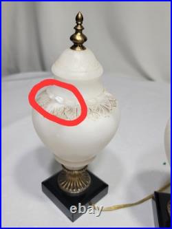 Set Of 2 VTG ALABASTER Carved Brass Art Deco Urn 10 Glow Table Lamps