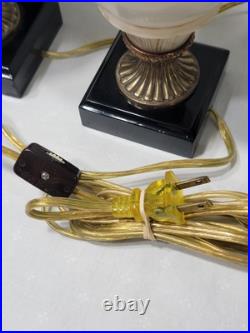 Set Of 2 VTG ALABASTER Carved Brass Art Deco Urn 10 Glow Table Lamps