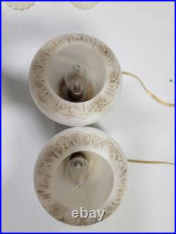 Set Of 2 VTG ALABASTER Carved Brass Art Deco Urn 10 Glow Table Lamps