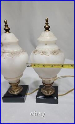 Set Of 2 VTG ALABASTER Carved Brass Art Deco Urn 10 Glow Table Lamps