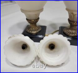Set Of 2 VTG ALABASTER Carved Brass Art Deco Urn 10 Glow Table Lamps