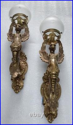 Set of 1 Vintage Art Deco Nouveau Brass Mermaid Wall Sconce Light Fixture Lamp