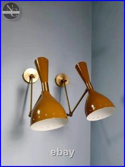 Set of 2 Metal Wall Sconce Mid Century 1950's Italian Light Brass Stilnovo Lamp