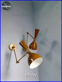 Set of 2 Metal Wall Sconce Mid Century 1950's Italian Light Brass Stilnovo Lamp