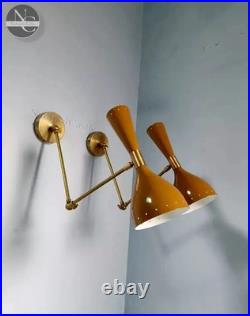 Set of 2 Metal Wall Sconce Mid Century 1950's Italian Light Brass Stilnovo Lamp