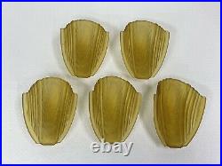 Set of 5 Markel Amber Glass Art Deco Slip Shades for Lamp Sconces or Fixture