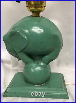 Signed Frankart art deco green Elephant Lamp 1927