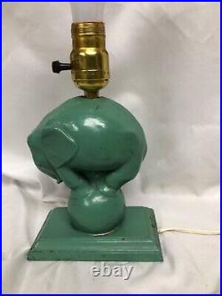 Signed Frankart art deco green Elephant Lamp 1927