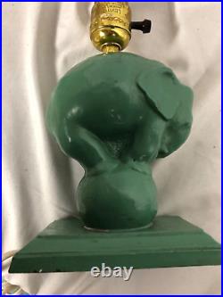 Signed Frankart art deco green Elephant Lamp 1927