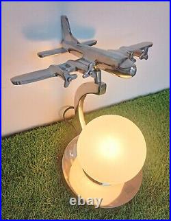 Silver Aircraft Plane Model Globe Desk Lamp Home Décor Christmas Lighting Gift