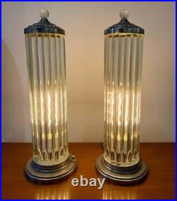 Skyscraper Art Deco Table Lamp Chrome Brass Glass Rod Column Light Vintage 1pc