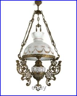 Small Lampe Belge art glass Shade Brass 1 light Antique Bonhomme Art Deco Ch