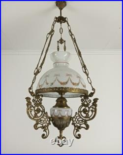 Small Lampe Belge art glass Shade Brass 1 light Antique Bonhomme Art Deco Ch