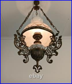 Small Lampe Belge art glass Shade Brass 1 light Antique Bonhomme Art Deco Ch