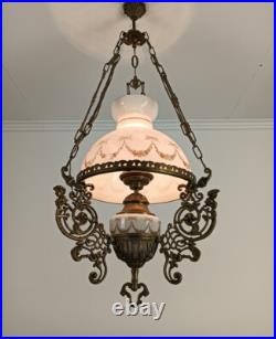 Small Lampe Belge art glass Shade Brass 1 light Antique Bonhomme Art Deco Ch