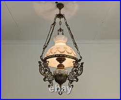 Small Lampe Belge art glass Shade Brass 1 light Antique Bonhomme Art Deco Ch