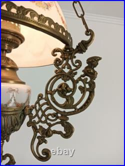 Small Lampe Belge art glass Shade Brass 1 light Antique Bonhomme Art Deco Ch