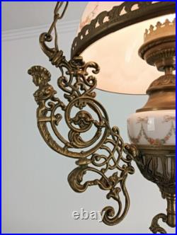 Small Lampe Belge art glass Shade Brass 1 light Antique Bonhomme Art Deco Ch