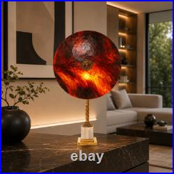 Soleil Éternel Art Deco Unique Stained Glass Table Lamp Brass Marble Vintage