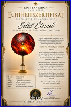 Soleil Éternel Art Deco Unique Stained Glass Table Lamp Brass Marble Vintage