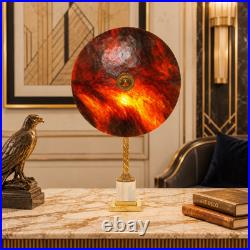 Soleil Éternel Art Deco Unique Stained Glass Table Lamp Brass Marble Vintage