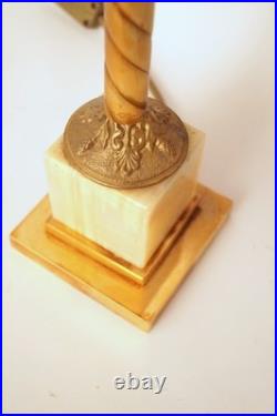 Soleil Éternel Art Deco Unique Stained Glass Table Lamp Brass Marble Vintage