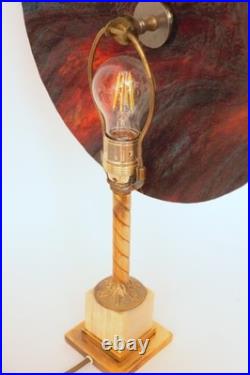 Soleil Éternel Art Deco Unique Stained Glass Table Lamp Brass Marble Vintage