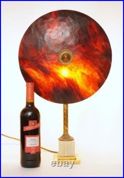 Soleil Éternel Art Deco Unique Stained Glass Table Lamp Brass Marble Vintage