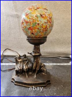 Spelter 1920 Art Decor LAMP Rare Bronze Sculpture Multicolored Czech Globe Golf