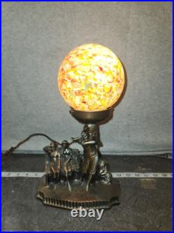 Spelter 1920 Art Decor LAMP Rare Bronze Sculpture Multicolored Czech Globe Golf