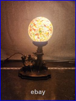 Spelter 1920 Art Decor LAMP Rare Bronze Sculpture Multicolored Czech Globe Golf