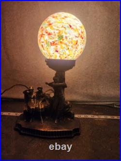 Spelter 1920 Art Decor LAMP Rare Bronze Sculpture Multicolored Czech Globe Golf