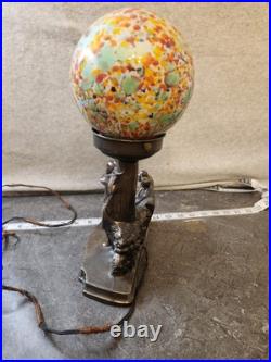 Spelter 1920 Art Decor LAMP Rare Bronze Sculpture Multicolored Czech Globe Golf