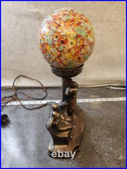 Spelter 1920 Art Decor LAMP Rare Bronze Sculpture Multicolored Czech Globe Golf