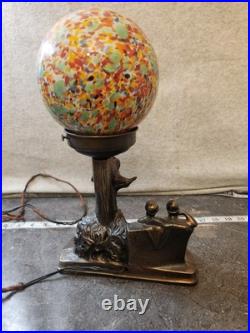 Spelter 1920 Art Decor LAMP Rare Bronze Sculpture Multicolored Czech Globe Golf
