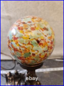 Spelter 1920 Art Decor LAMP Rare Bronze Sculpture Multicolored Czech Globe Golf
