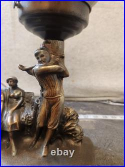 Spelter 1920 Art Decor LAMP Rare Bronze Sculpture Multicolored Czech Globe Golf